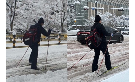 Өмнөд Солонгос: Хотын замаар цанаар гулгаж явсан эр хэн байв?